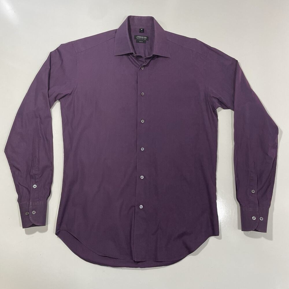 Piattelli Barneys New York Shirt Mens 38 15 M Purple Stripe Cotton Made Italy